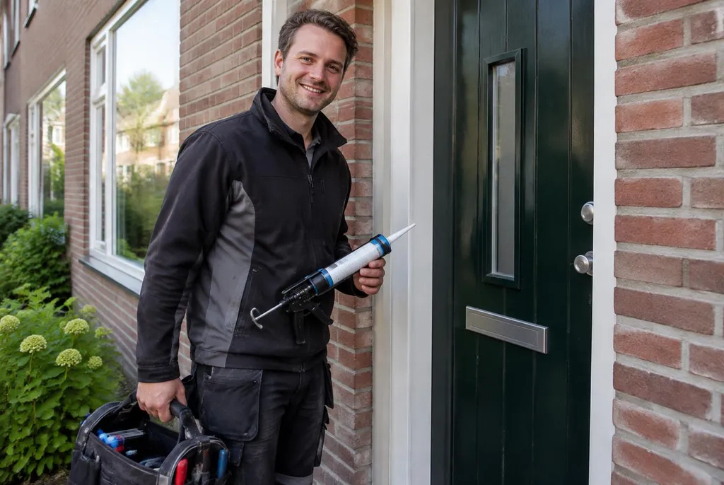 Vakman van Kitbedrijf Abcoude bij de voordeur van een woning